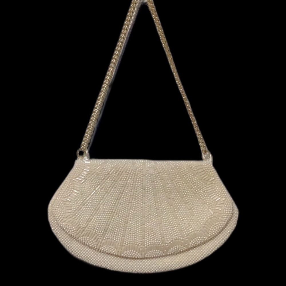 Vintage‎ Beaded Evening Bag, Double Side Flaps, Cream Color
